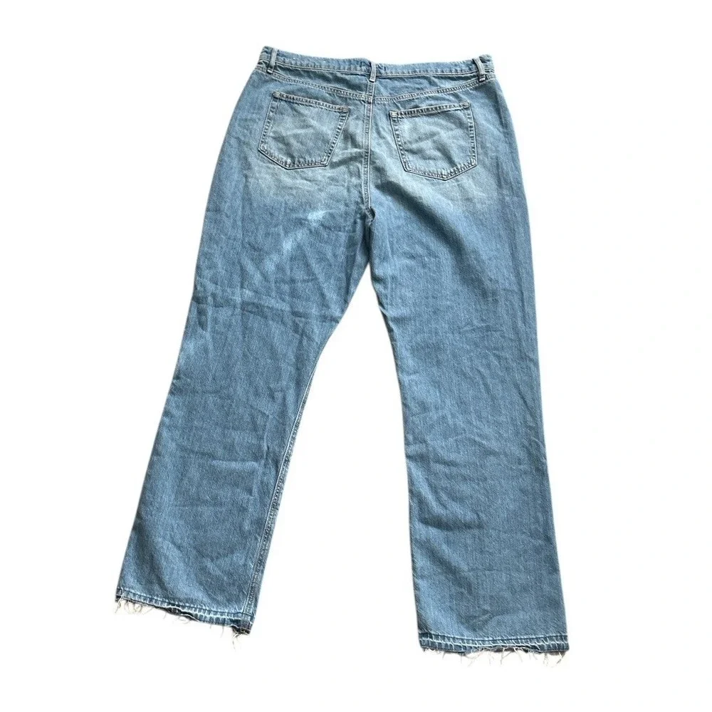 LOFT Wide Leg Jeans High Rise Frayed Hem Denim Blue 32 Stretch Everyday